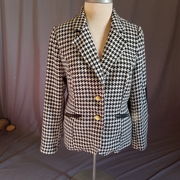 Joan Rivers houndstooth jacket sz 12 elbow pads
